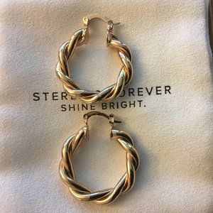 "Silver Forever" Shine Bright Twisted Hoop Earrings, Gold Plated.